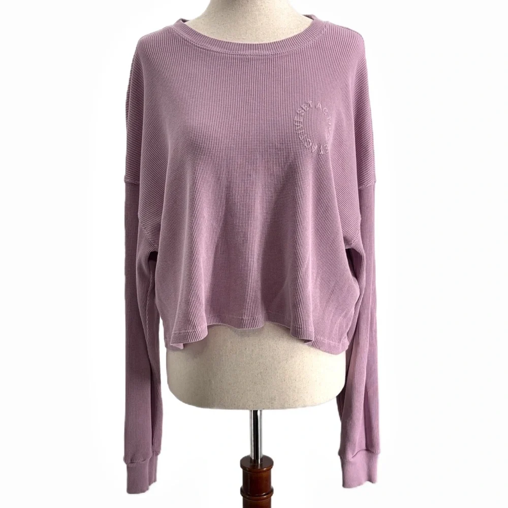 Set Active Easy Crop Waffle Knit Cotton Top in Lilac - Size Medium